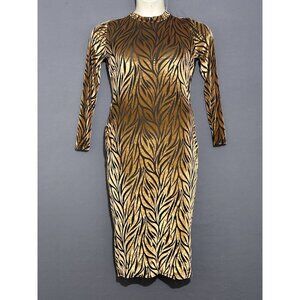 Vtg Velvet Burn Out Dress Sz Large Brown/Black Semi Sheer Cut Out Back Mob Wife